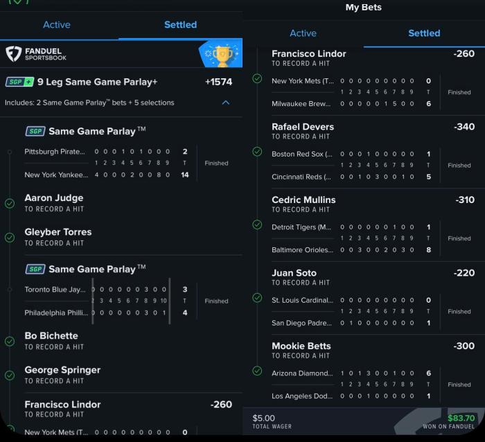Baseball parlay betting